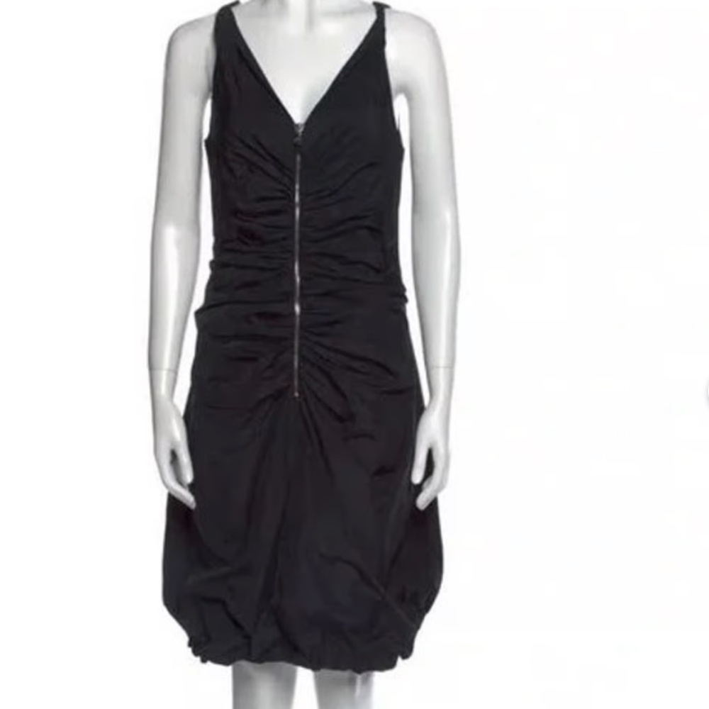 Dolce & Gabbana Black Ruched Bubble Hem Dress size 42 Front Zip Cocktail Mini